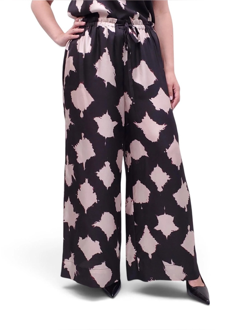 Ulla Johnson Sawyer Wide Leg Silk Pants Black Noir Blush Blur Size 10 Boho